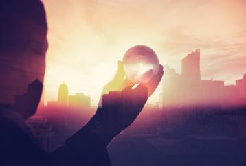 business man in suite with cityscape