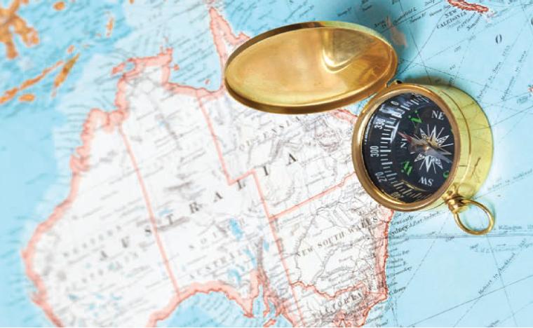 Map of Australia with compass